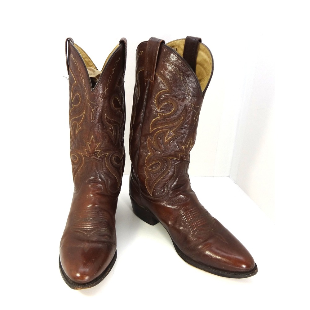 Dan Post Mens Leather Cowboy Boots Brown Western Style Mid-Calf Size 10.5 B‎